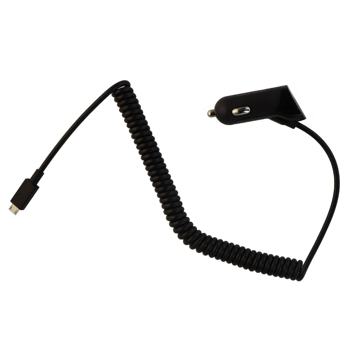 PureGear - 4Ft Coiled 12W/2.4A Vehicle Car Charger for Micro-USB Devices - Black