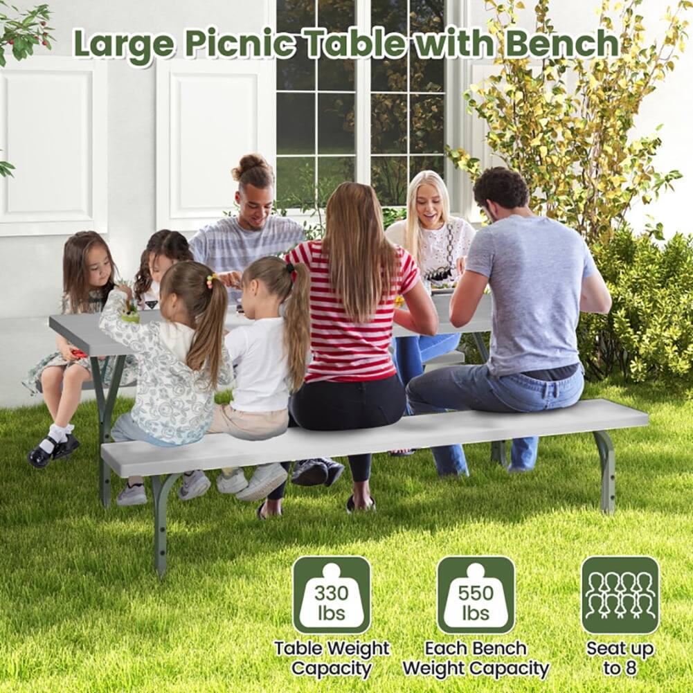 Large Picnic Table with Bench

- Table Weight Capacity: 330 lbs
- Each Bench Weight Capacity: 550 lbs
- Seat up to 8