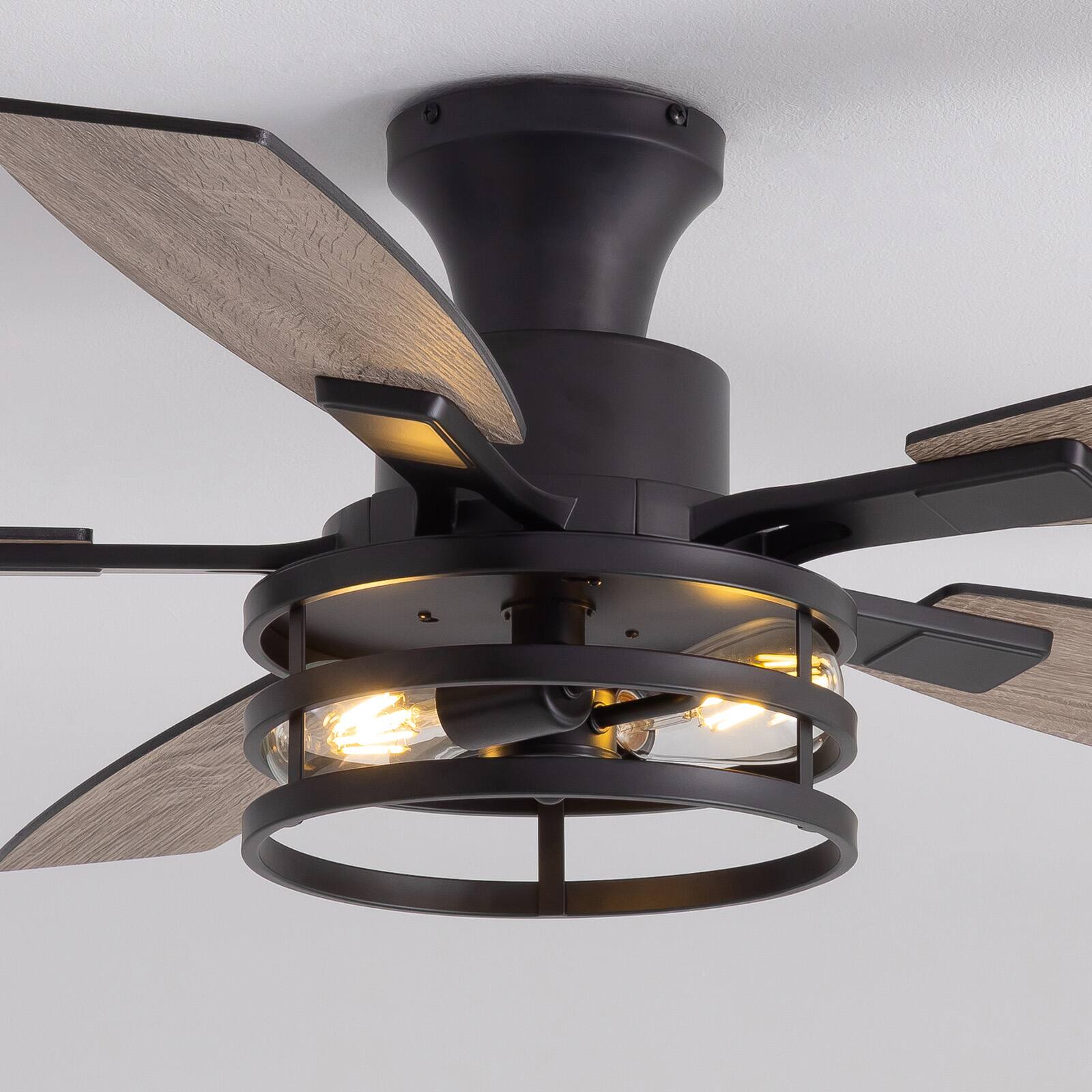 Angle. Siljoy - 52 Inch Farmhouse Flush Mount Ceiling Fan with Lights and Dual Blades for Patio Bedroom and Living room - Black.