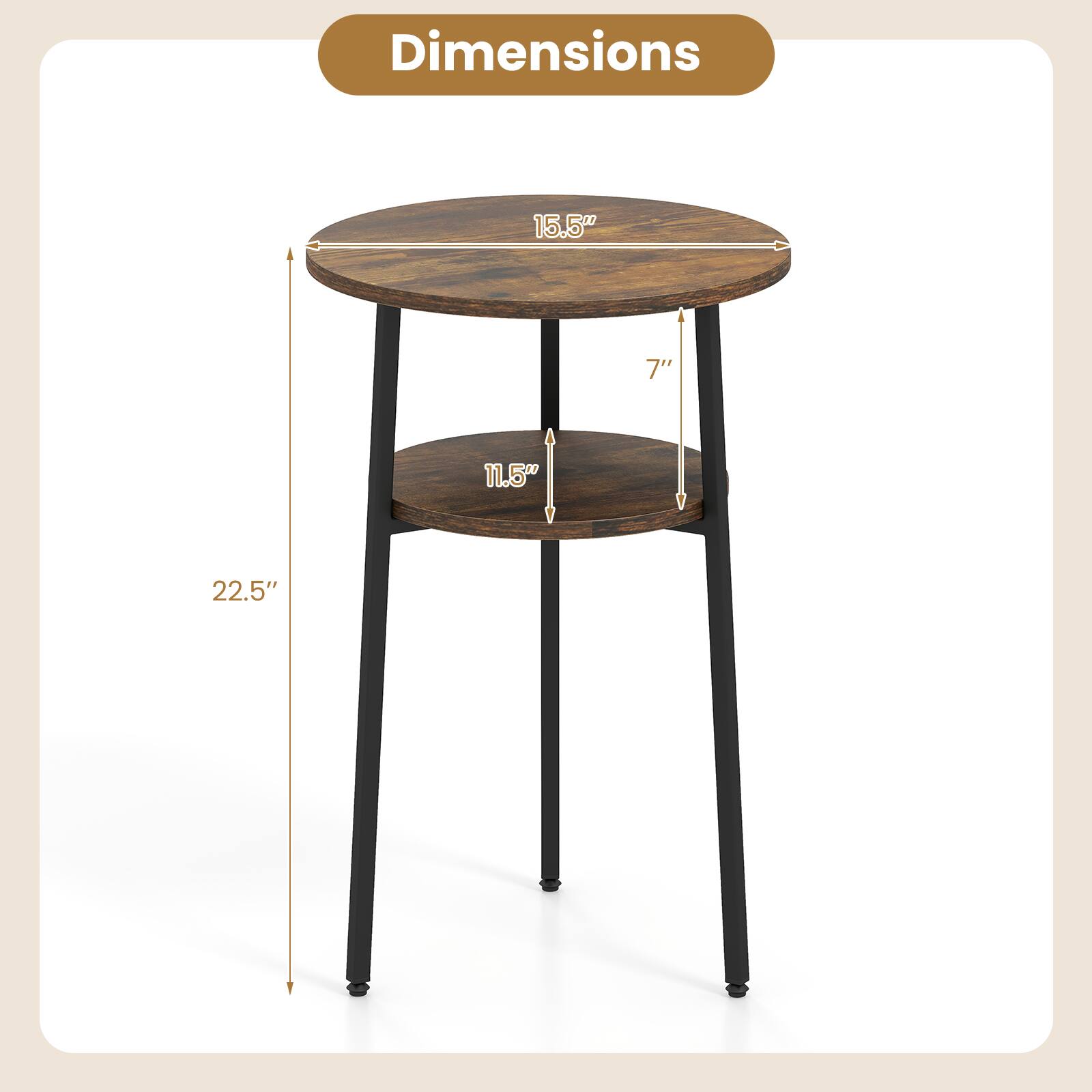 Dimensions: 15.5" x 7" x 11.5" x 22.5"