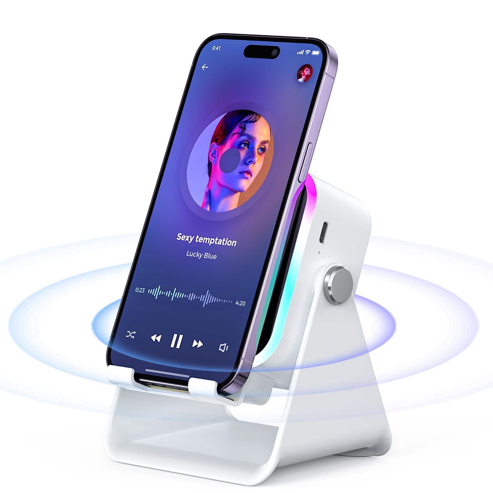 Cedar Assembly - Induction With Phone Stand 5 In 1 Wireless Audio For Android Speakers Amplifier Rechargeable Colorful Lig - White