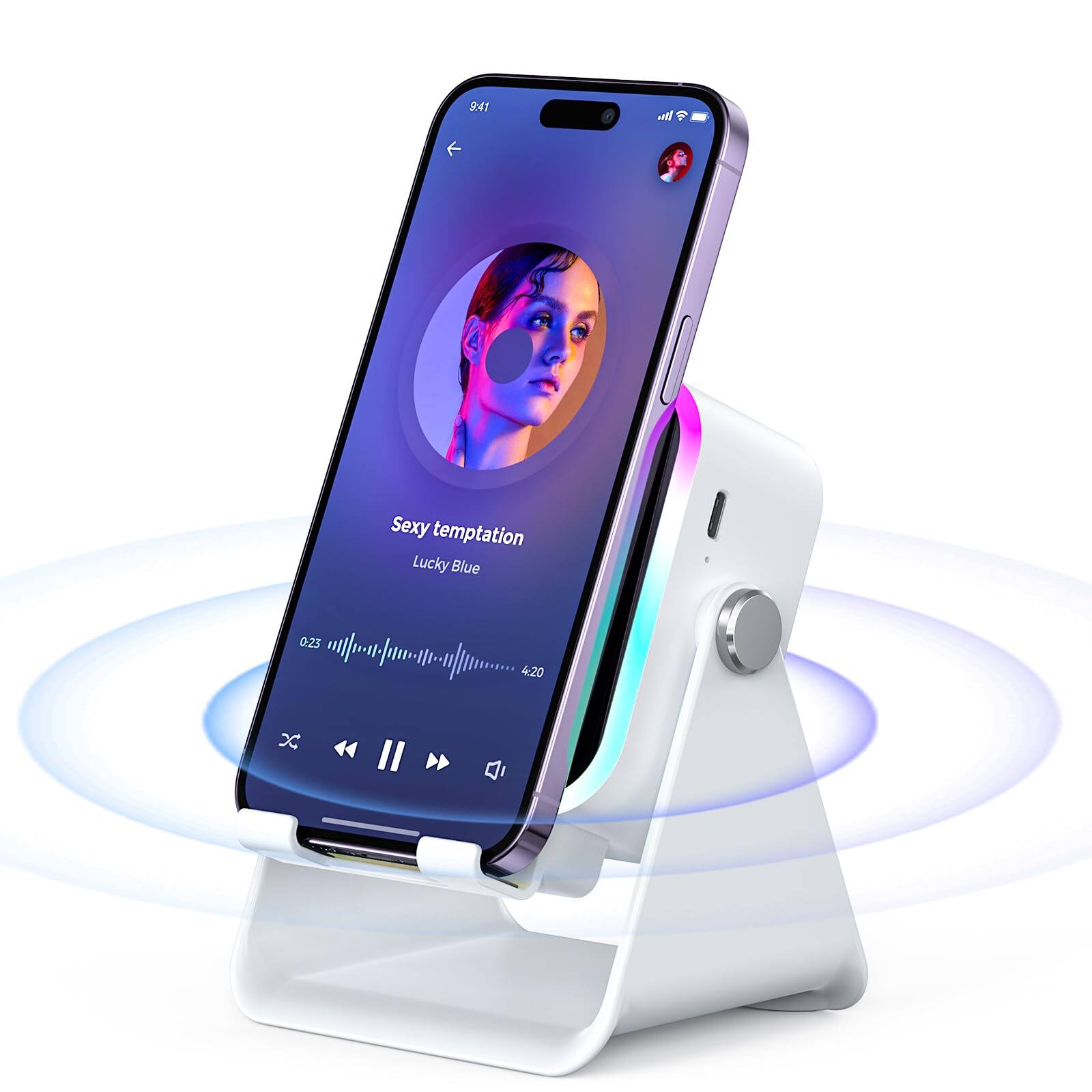 Cedar Assembly - Induction With Phone Stand 5 In 1 Wireless Audio For Android Speakers Amplifier Rechargeable Colorful Lig - White