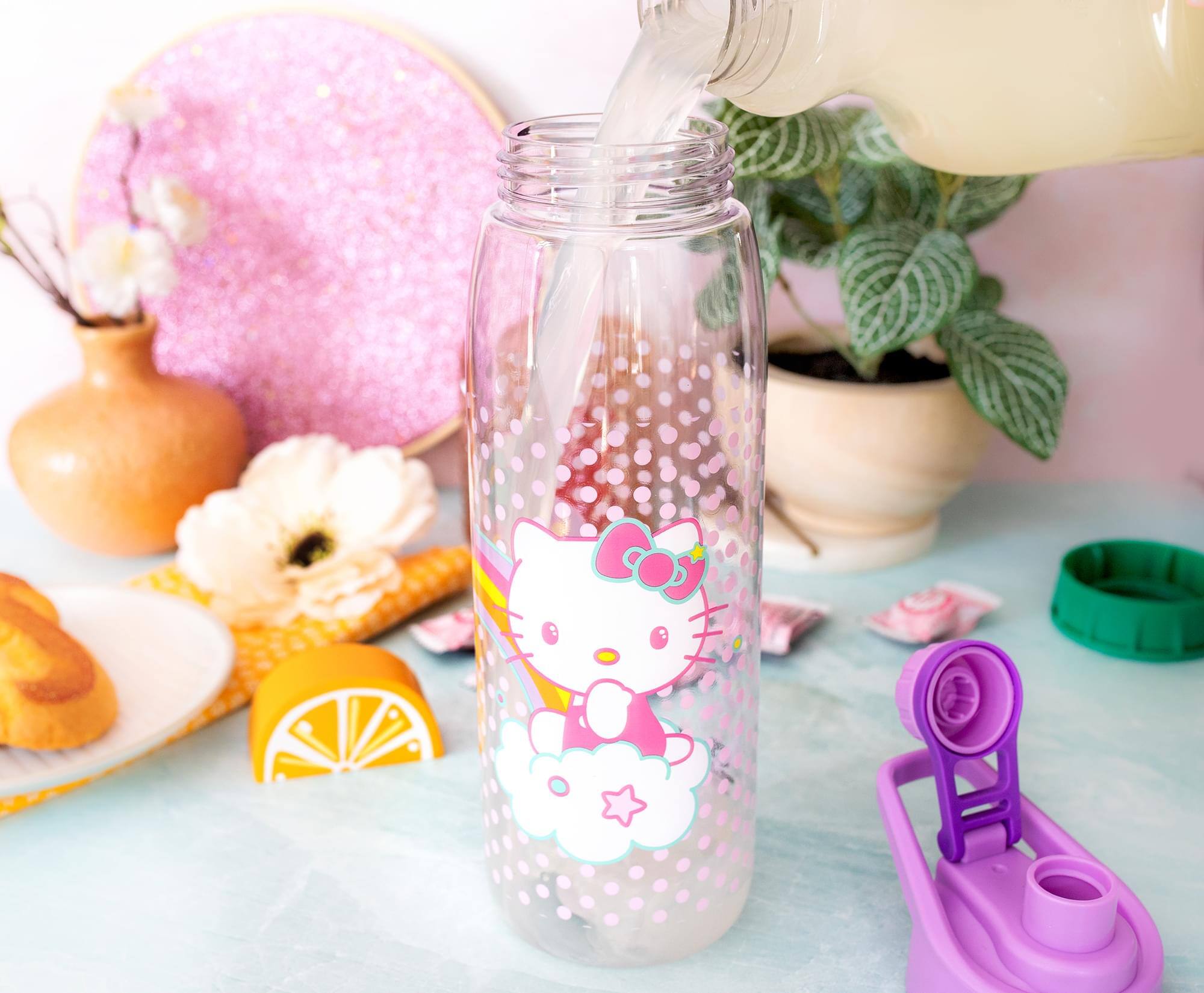 Alt View 10. Silver Buffalo - Sanrio Hello Kitty and Joey Rainbow Plastic Water Bottle With Screw-Top Lid - Purple.