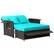 Front. Costway - Patio Rattan Loveseat Set Daybed Lounge Storage Ottoman Side Tables Adjust - Turquoise.
