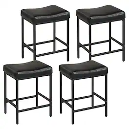 Gymax - Bar Stools Set of 4 25'' Faux Leather Upholstered Saddle Stools w/ Metal Legs - Black