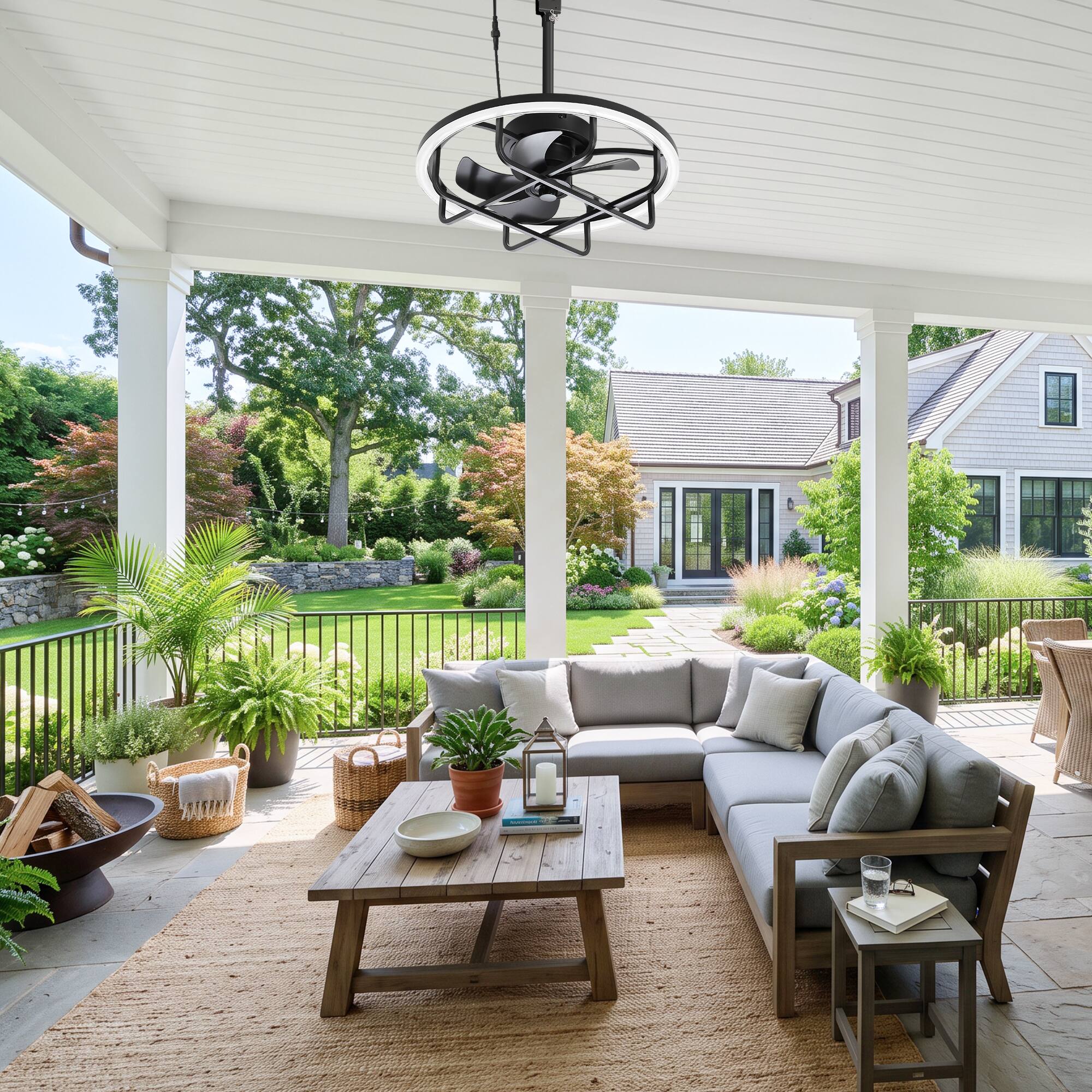 Alt View 3. Breezary - 20-Inch Waterproof LED Ceiling Fan with Light, ABS Blades, DC Motor, Remote Control, 6 Speeds & 2H Timer - Black.
