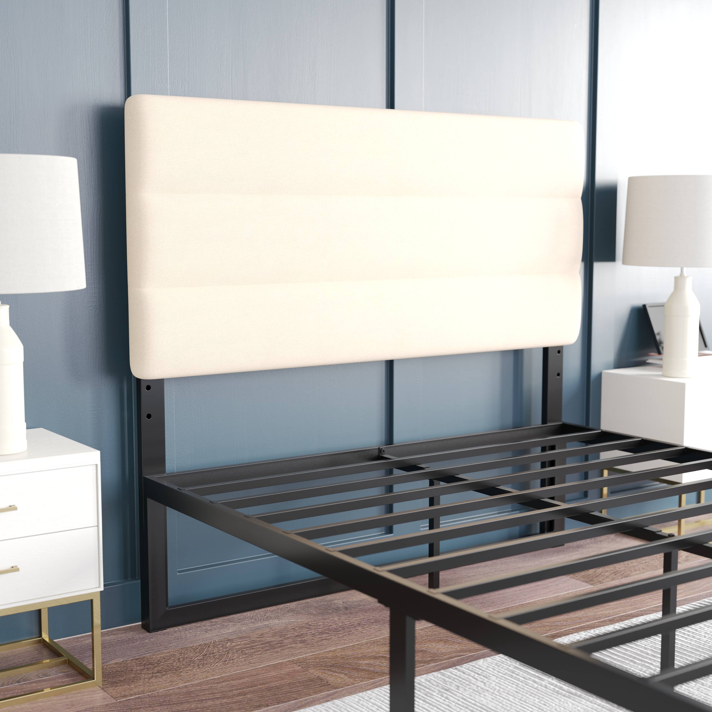 Alt View 3. Emma + Oliver - Gannon Modern Upholstered Headboard with Horizontal Line Stitching and Adjustable Height Rails - Cream.