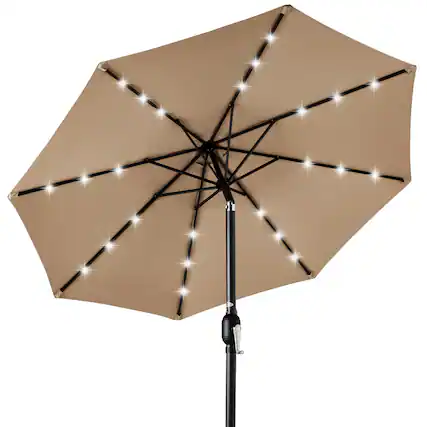 Front. Best Choice Products - Best Choice Products 10ft Solar LED Lighted Patio Umbrella w/ Tilt Adjustment, UV-Resistant Fabric - Tan - Tan.