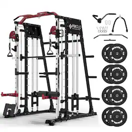 Mikolo - Smith Machine with Aluminum Pulley, 2200 lbs Power Rack Cage with Cable Crossover, Total Body Strength Training Cage - Black