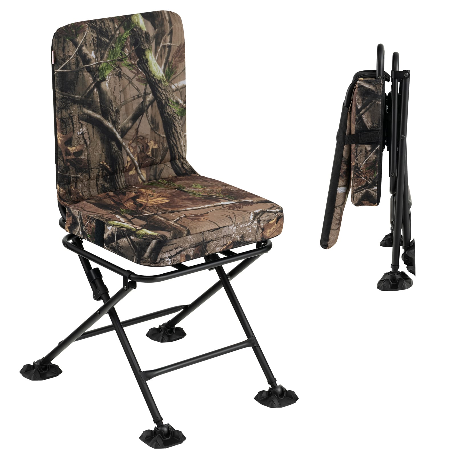 Costway - Folding Silent Swivel Blind 360°Swivel Hunting Chair w/All-terrain Foot Pads - Camouflage