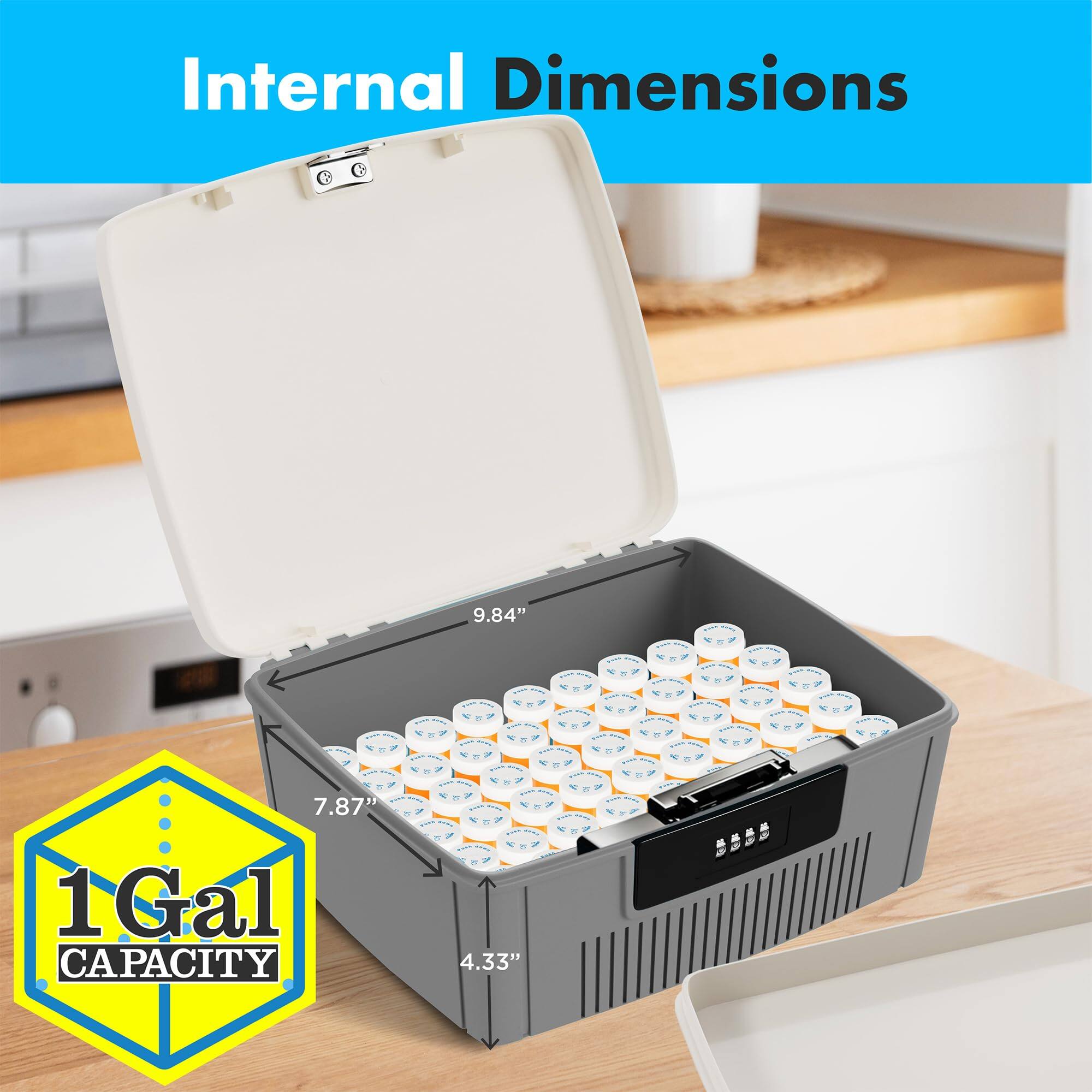 Internal Dimensions: 9.84" x 7.87" x 4.33"  
1 Gal Capacity
