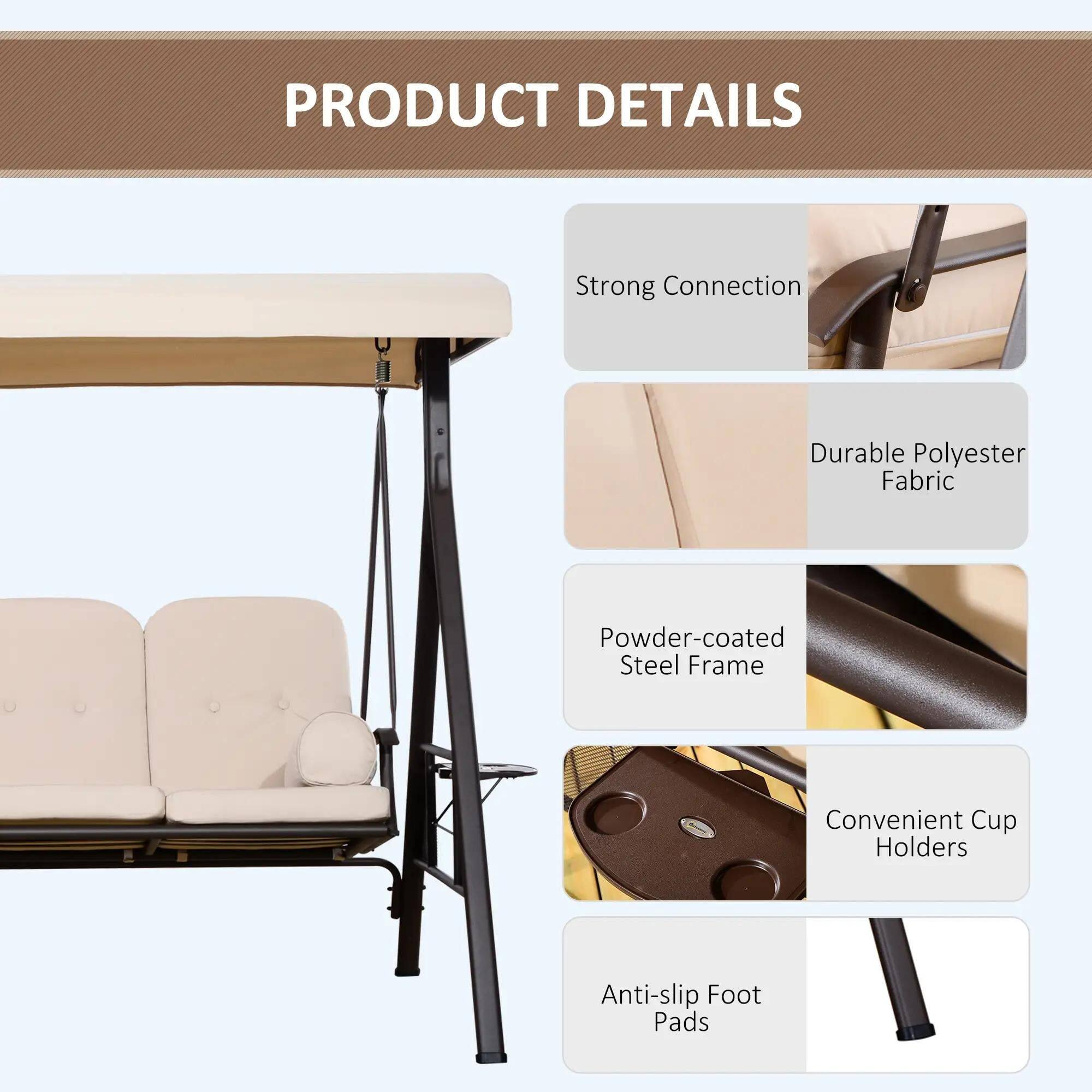 PRODUCT DETAILS

- Strong Connection
- Durable Polyester Fabric
- Powder-coated Steel Frame
- Convenient Cup Holders
- Anti-slip Foot Pads