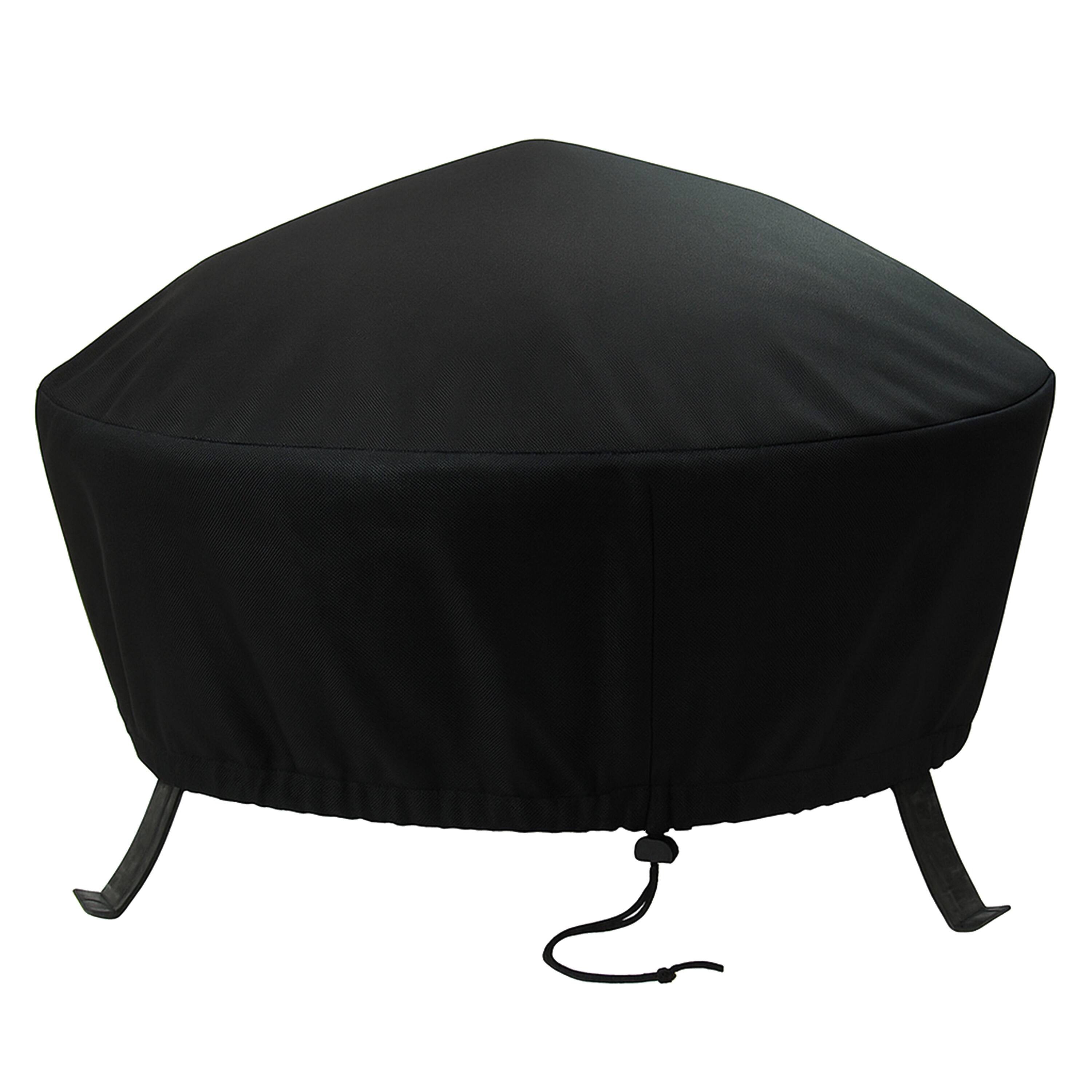 Front. Sunnydaze - 48 in Weather-Resistant PVC Round Fire Pit Cover - Black.