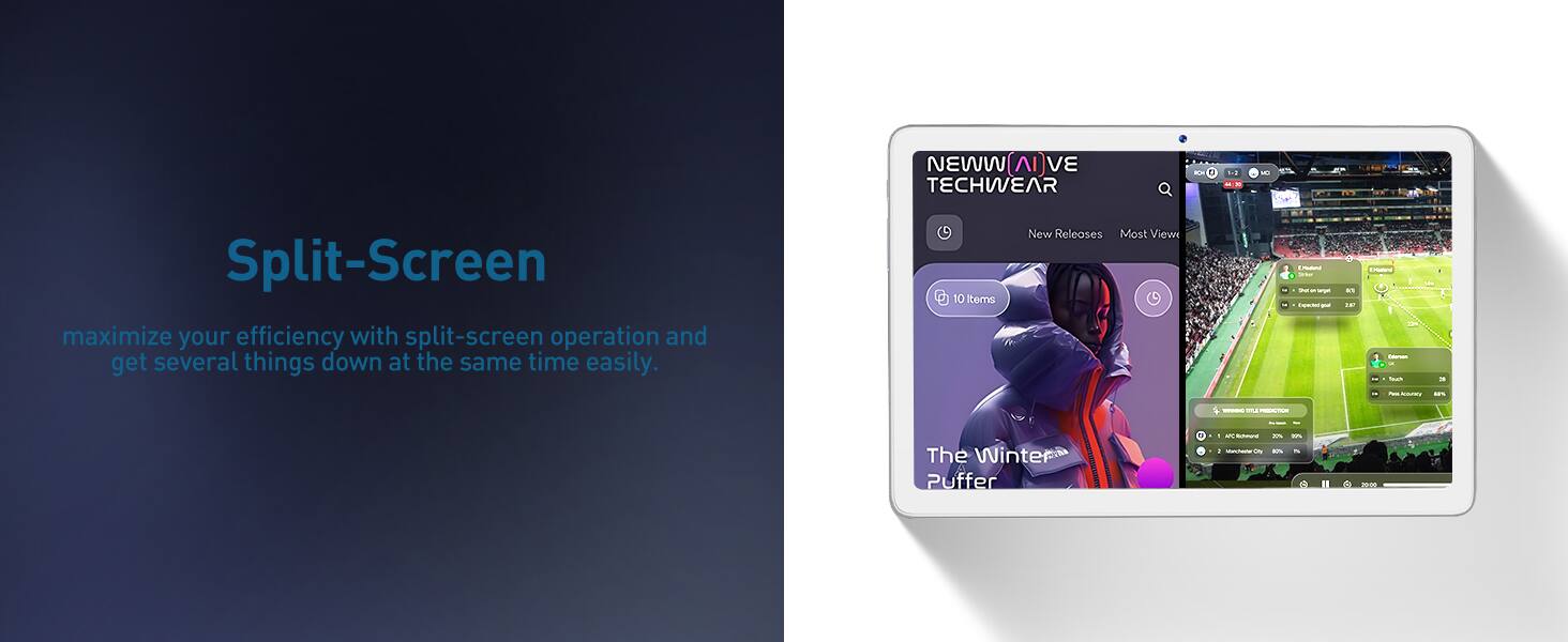 **Split-Screen**

Maximize your efficiency with split-screen operation and get several things done at the same time easily.

---

**NEWWAVE TECHWEAR**

- New Releases
- Most Viewed

10 Items

---

**The Winter Puffer**