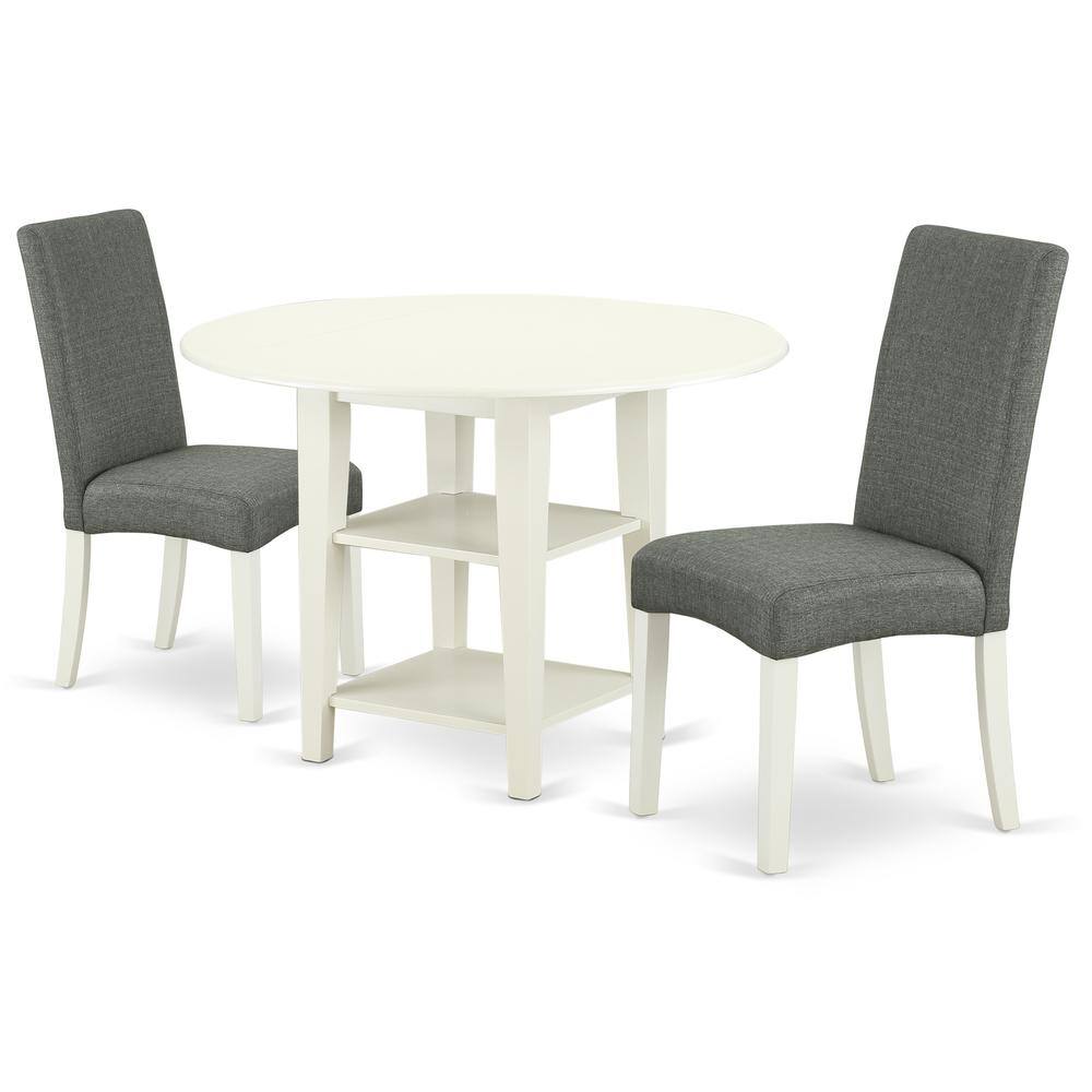 Back. East West Furniture - Dining Room Set Linen White - Brown.