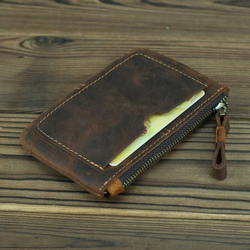 Alt View 2. Steel Horse Leather - The Cael | Handmade Leather Coin Purse with Zipper - Brown.
