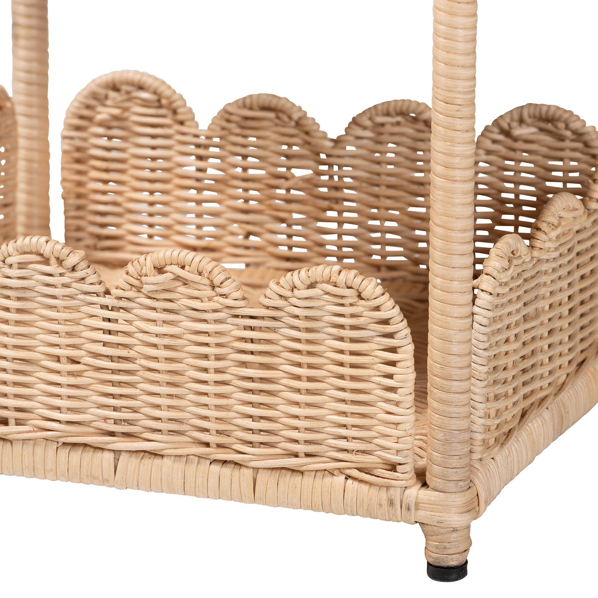 Alt View 1. bali & pari - Brooks Natural Rattan 3-Tier Storage Shelf – Handwoven Wicker Display Stand with Scalloped Borders - Natural Brown.