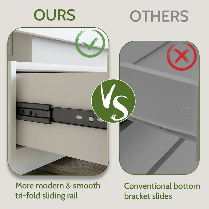 **OURS**  
More modern & smooth tri-fold sliding rail

**OTHERS**  
Conventional bottom bracket slides