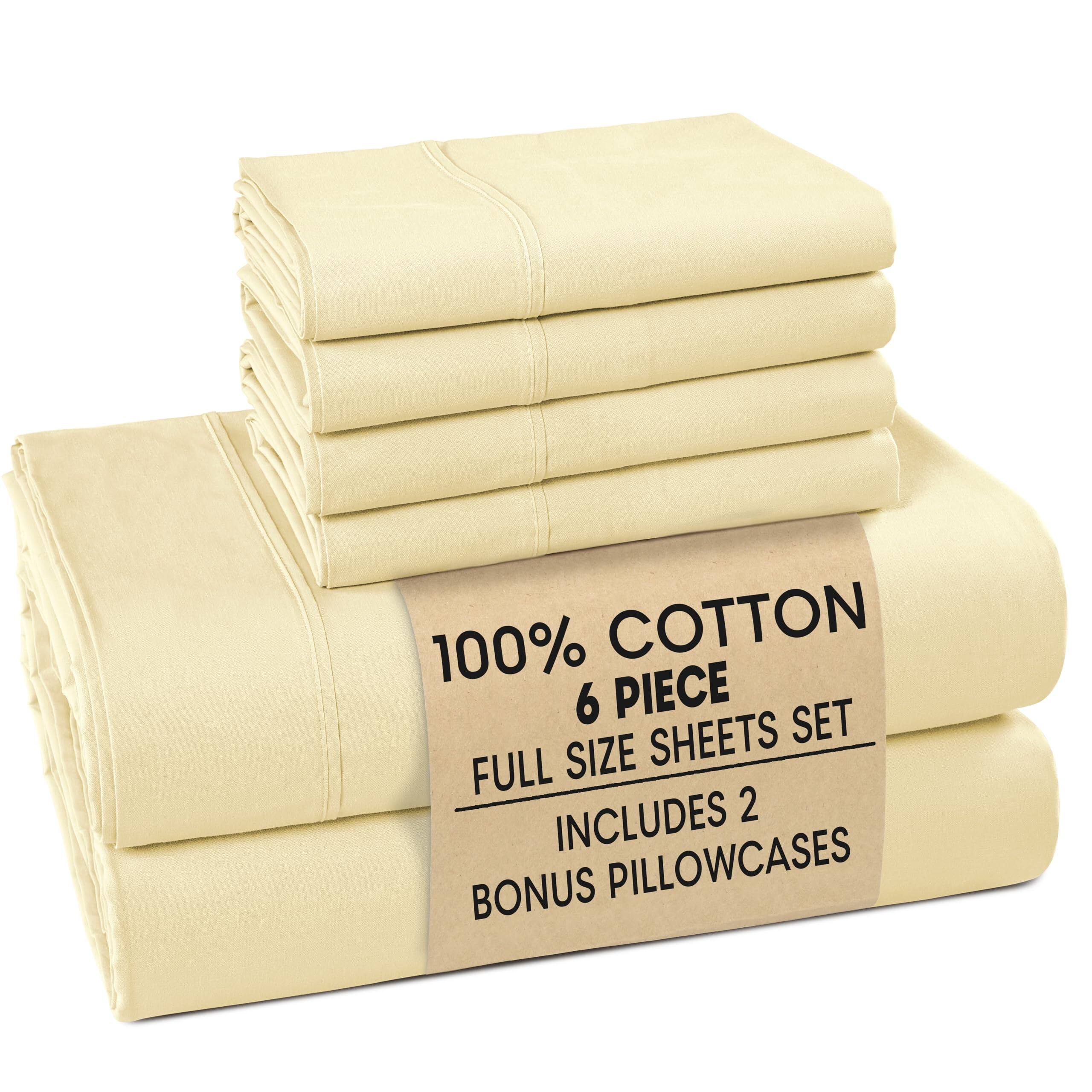 100% COTTON  
6 PIECE SHEETS SET  
FULL SIZE  
INCLUDES 2 BONUS PILLOWCASES