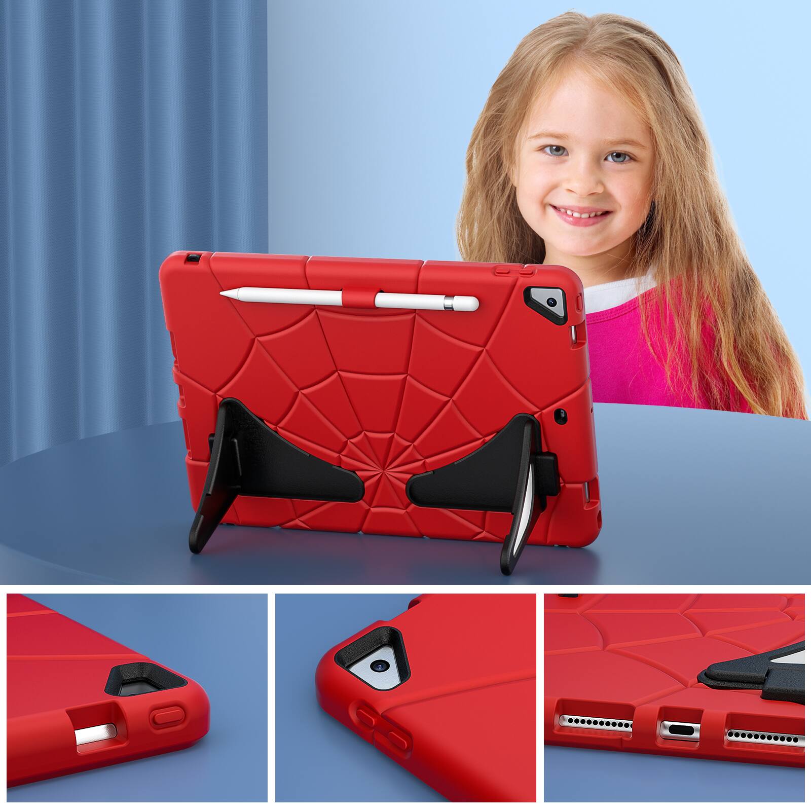 Alt View 4. UUCOVER - Kids Case for iPad 9th 8th 7th Gen 10.2-inch (2021/2020/2019) ,Shockproof TPU+PC Rugged Stand Case Protective Cover - Red+Black.
