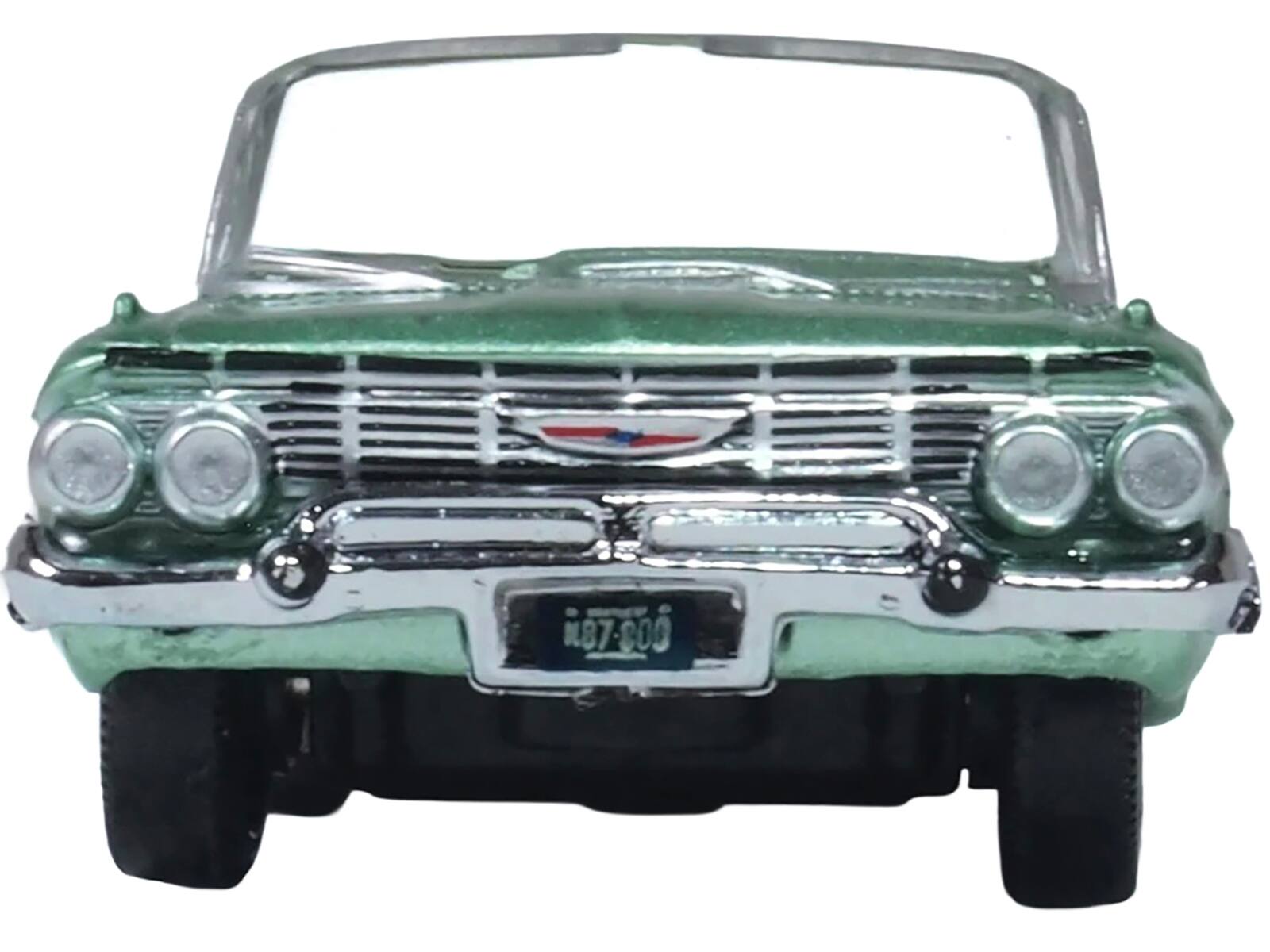 Alt View 2. Oxford Diecast - 1961 Chevrolet Impala Convertible Arbor Green Metallic with Green Interior 1/87 (HO) Diecast Model Car by Oxford Diecast.