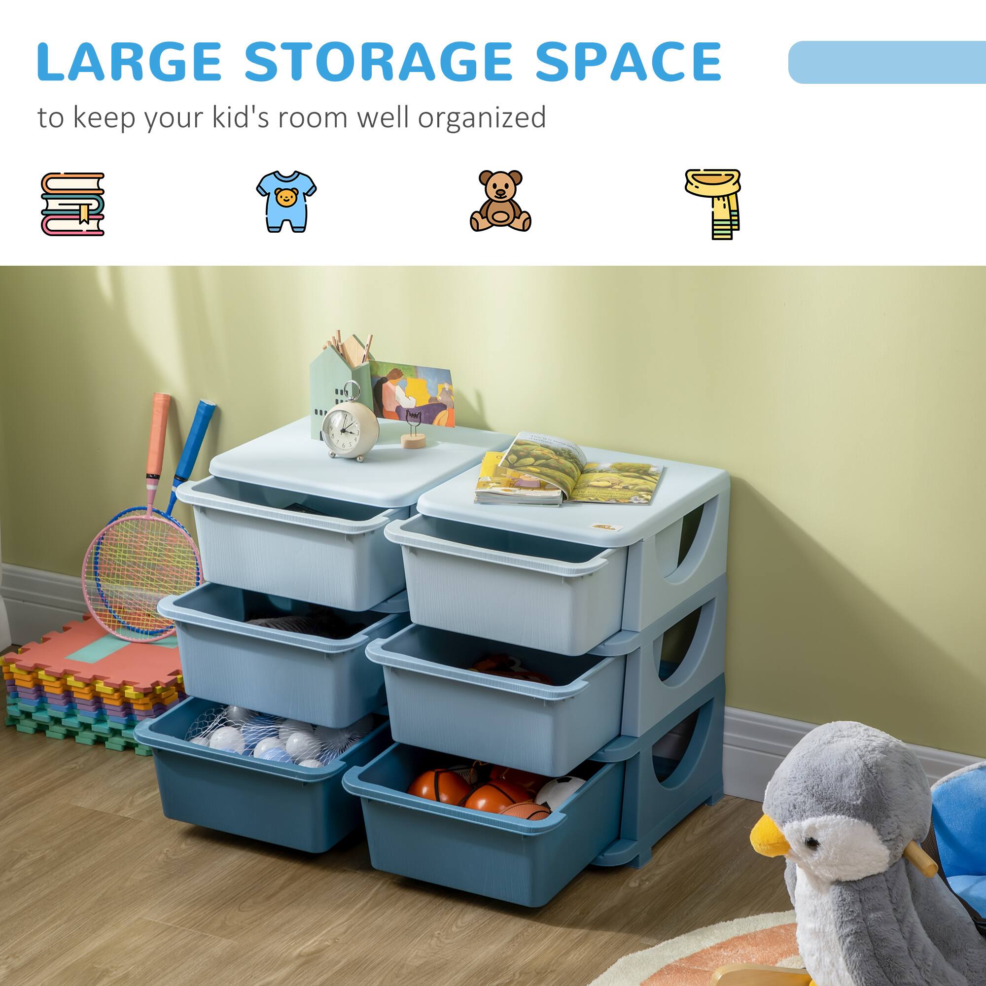 LARGE STORAGE SPACE  
to keep your kid's room well organized