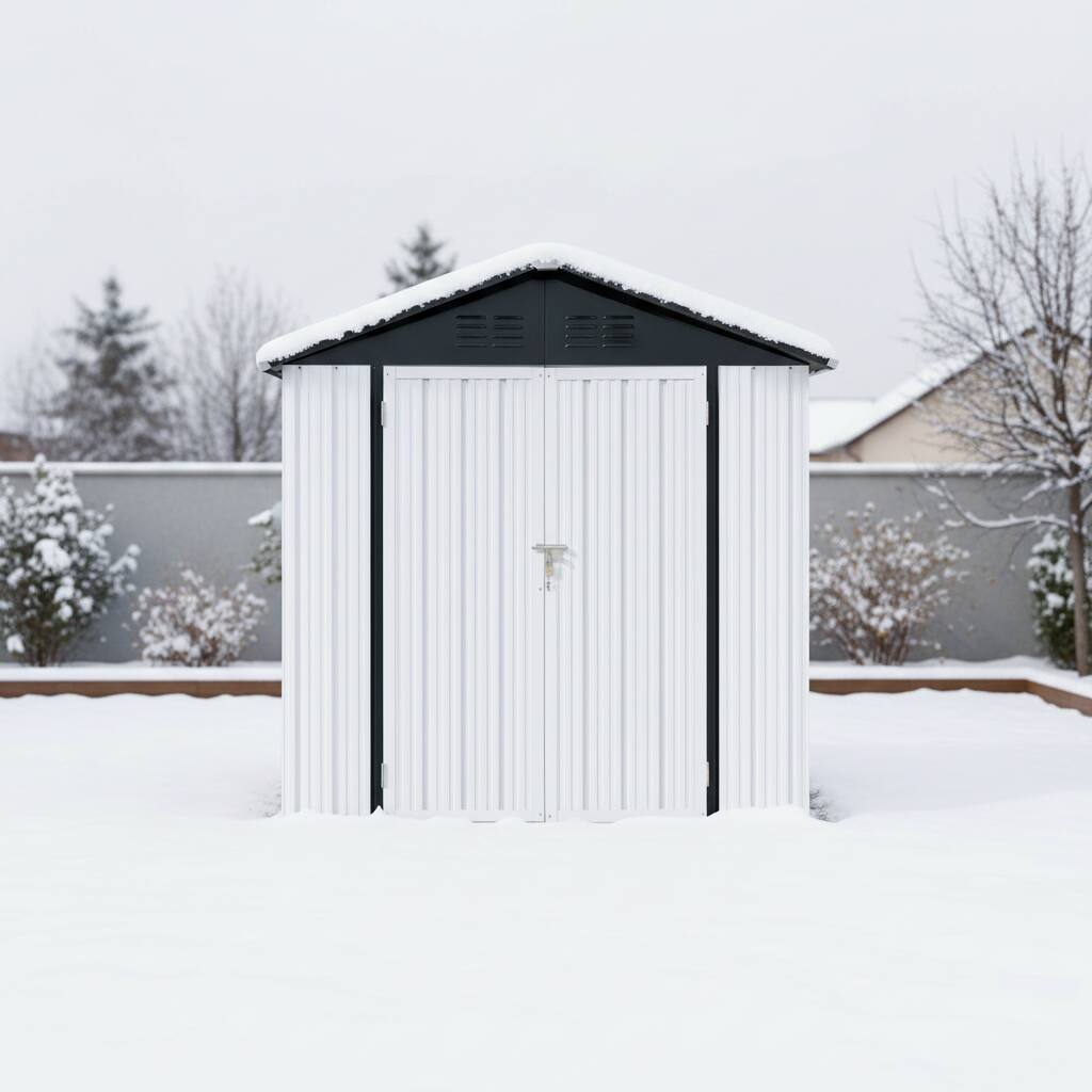 Left. Anysun - 6x4 Ft Metal Outdoor Storage Shed with Apex Roof, White & Black Garden Tool Shed for Backyard - White.