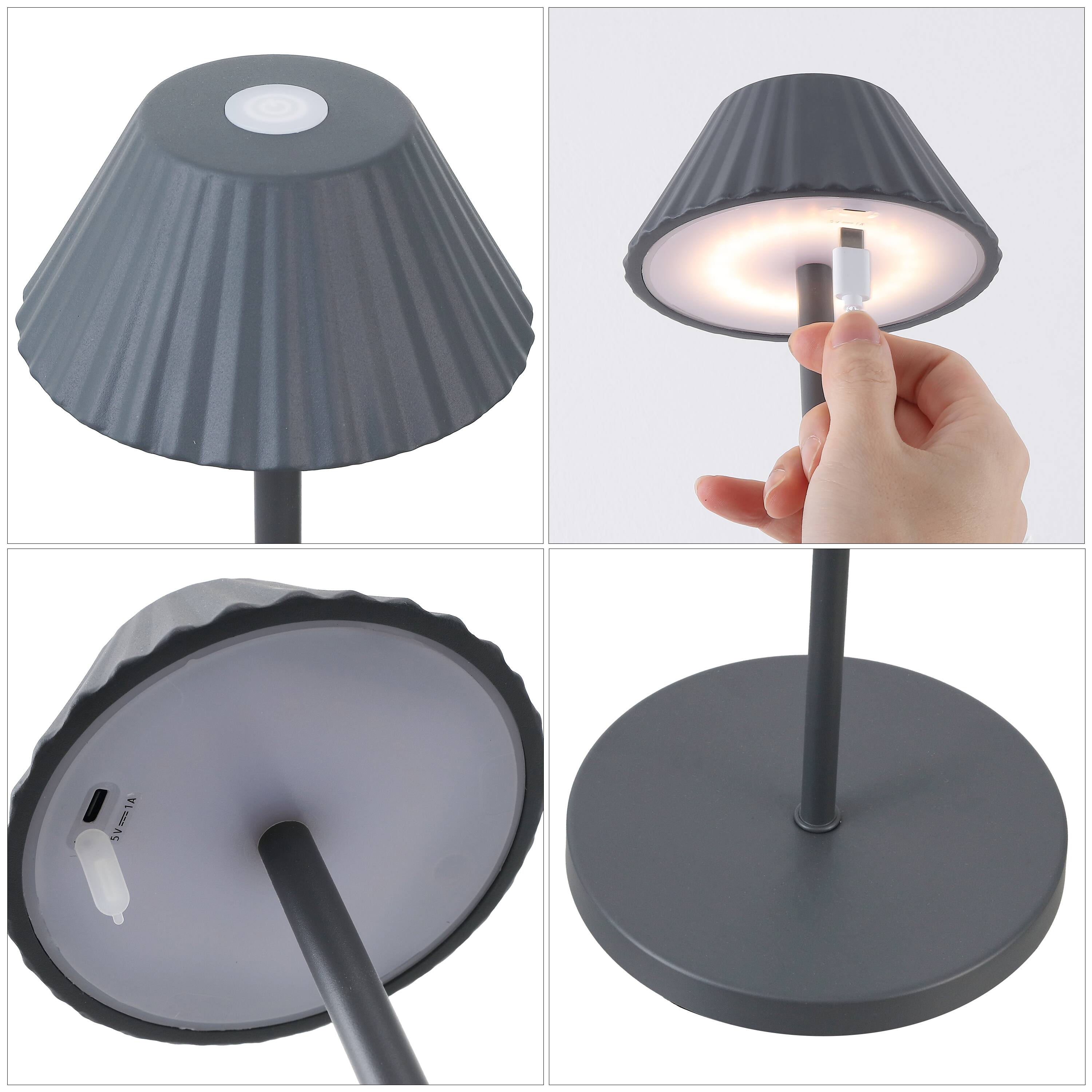 Alt View 4. Jonathan Y - Mallory 44" Modern Indoor/Outdoor Iron Pleated Shade Rechargeable/Cordless Dimmable Integrated LED Floor Lamp, Grey - Gray.
