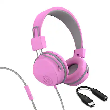 Front. JLab - JBuddies Studio On-Ear Kids Wired Headphones - Pink - USB-C.