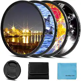 Schertz - 72mm Star Filter Set – 4/6/8/12 Point Starburst Lens Filters with Lens Cap & 4-Slot Pouch for DSLR Cameras