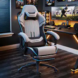 Dowinx - Ergonomic Gaming Chair with Massage Lumbar Support, Office Chair Big and Tall with Footrest&Headrest for Adults - Gray