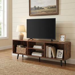 Pefilos - 47.5 Inch TV Stand, Fits 55 Inch TV with Compartments Metal Legs, TV Cabinet - Brown
