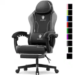 Dowinx - Gaming Chair with Pocket Spring Cushion, Ergonomic Computer Chair with Footrest and Lumbar Support for Office or Gaming - Gray