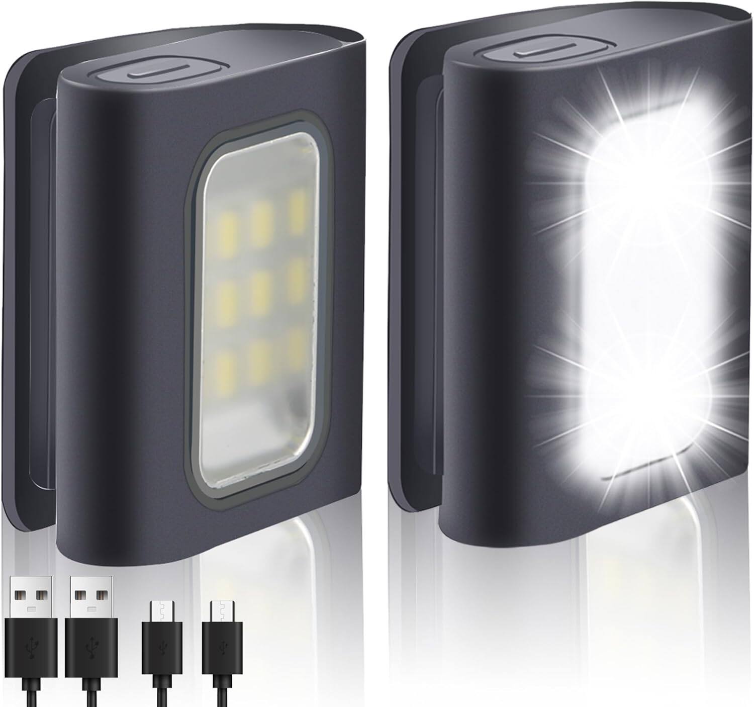 Front. Schertz - 2-Pack USB Rechargeable Reflective Running Lights, Clip-On for Runners (Black).