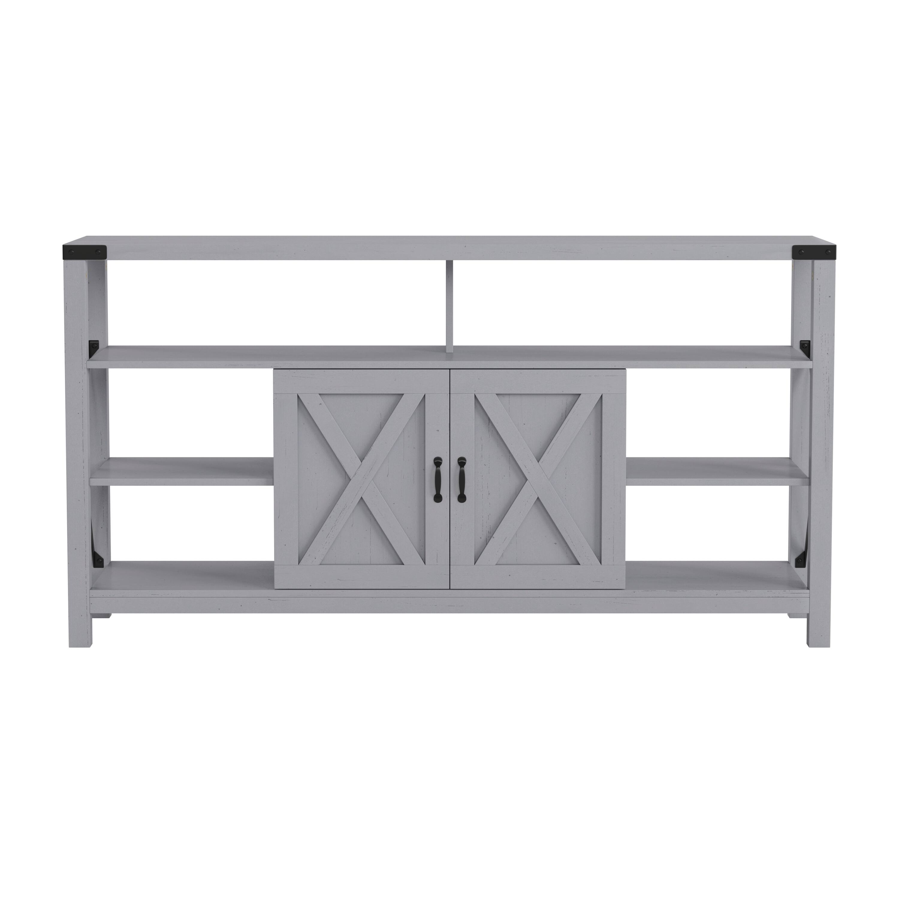 Alt View 9. Emma + Oliver - Marella Modern Rustic Farmhouse Media Console Cabinet with Spacious Open and Closed Storage - Coastal Gray.
