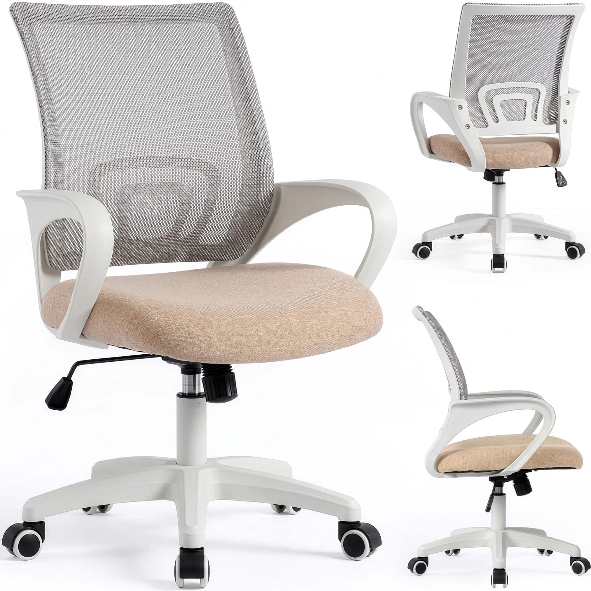 Celtoss - Ergonomic Office Chair, Mesh Desk Chair with Lumbar Support, Mid-Back, Adjustable Height & Swivel - Beige