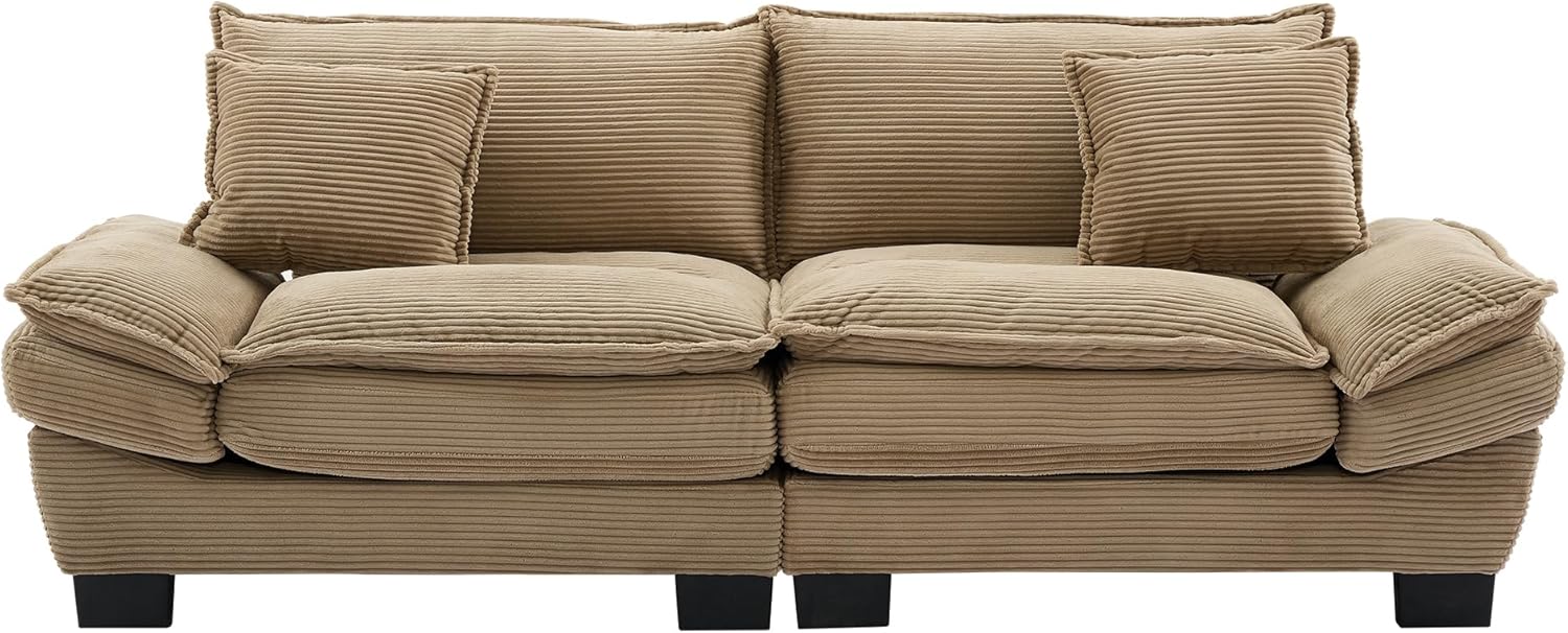 Alt View 3. Trinkets Crazed - 84" Cloud Corduroy Loveseat Sofa, Modern Comfy Upholstered 2 Seater Sofa Deep Seat Sofa with 2 Throw Pillows - khaki.