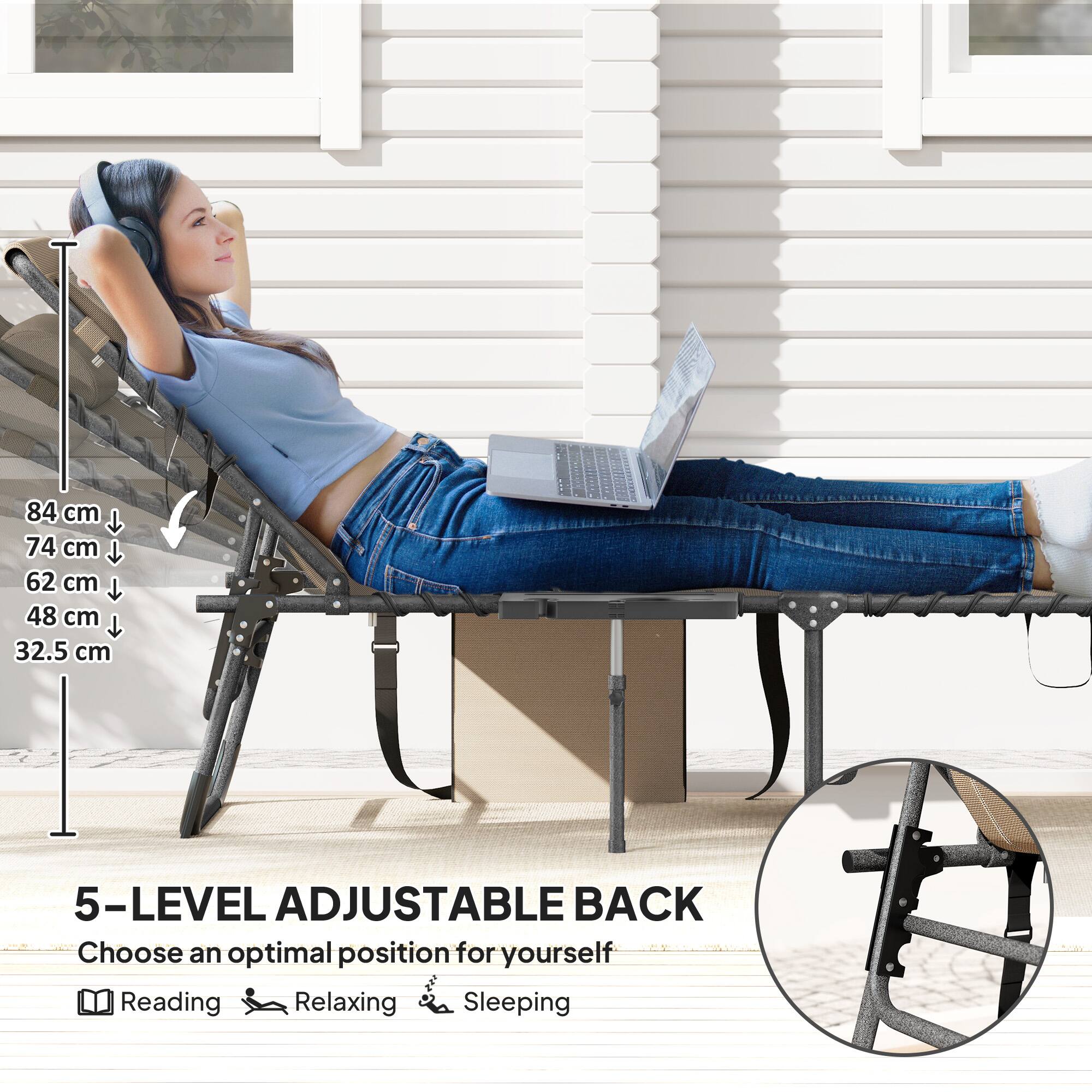 84 cm  
74 cm  
62 cm  
48 cm  
32.5 cm  

5-LEVEL ADJUSTABLE BACK  
Choose an optimal position for yourself  
Reading  
Relaxing  
Sleeping