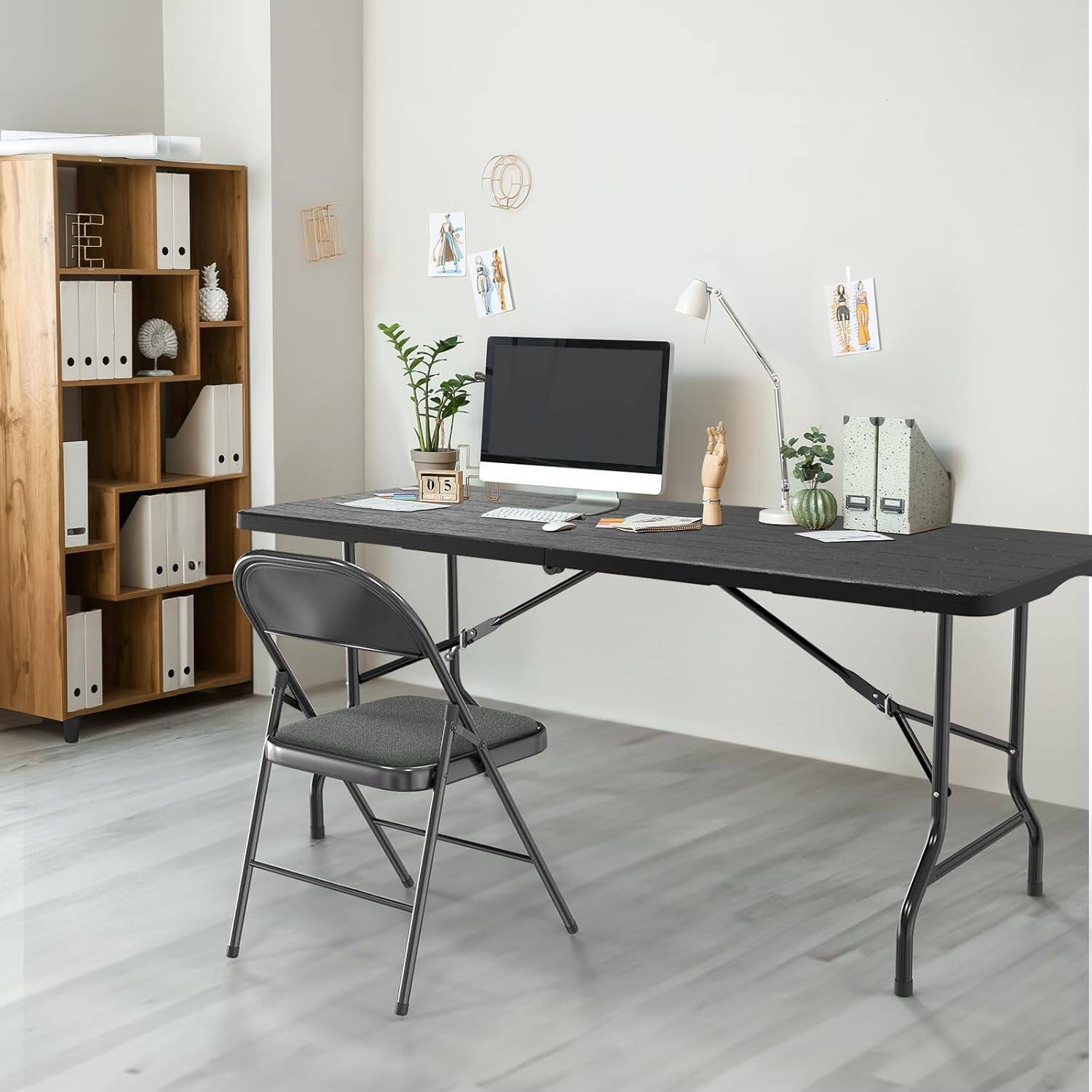 Alt View 5. Winado - 6FT Plastic Folding Table Rectangular Portable Tree Patterned HDPE Tabletop w/ Carrying Handle for Indoor Outdoor Picnic - Black.
