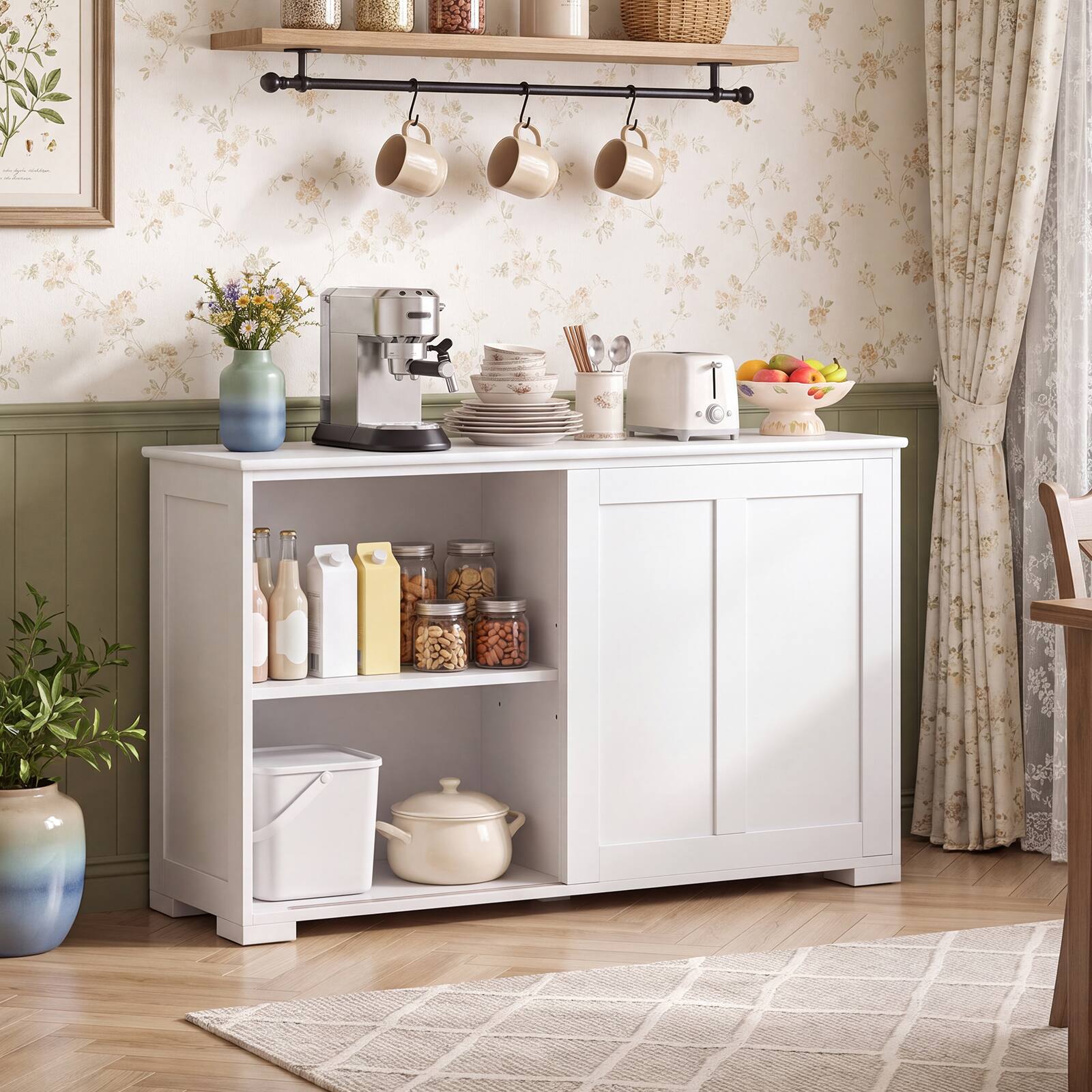 Alt View 1. Costway - Costway Kitchen Storage Cabinet Sideboard Buffet Cupboard Wood Sliding Door Pantry - White.