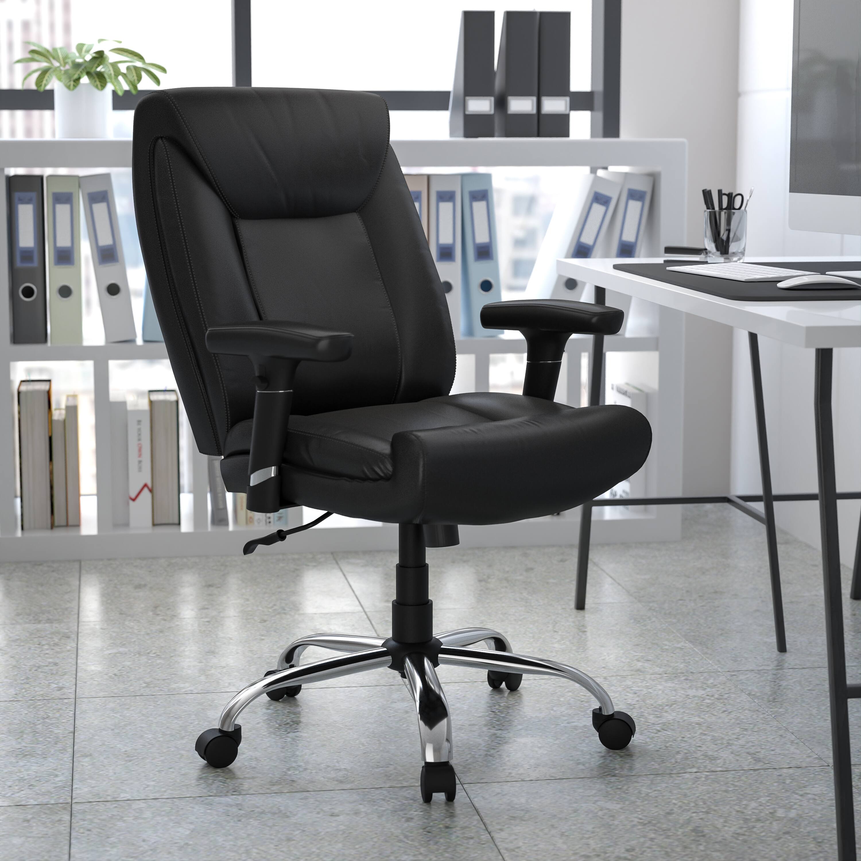 Alt View 1. Emma + Oliver - 400 lb. Big & Tall Mid-Back Deep Tufted Ergonomic Task Office Chair & Arms - Black LeatherSoft.