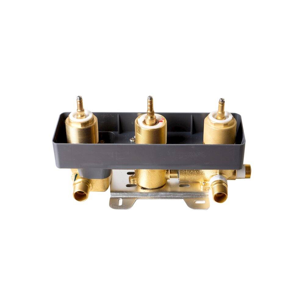 Angle. Alfi - Black Matte 3-Way Thermostatic Valve Shower Mixer Round Knobs - Black.