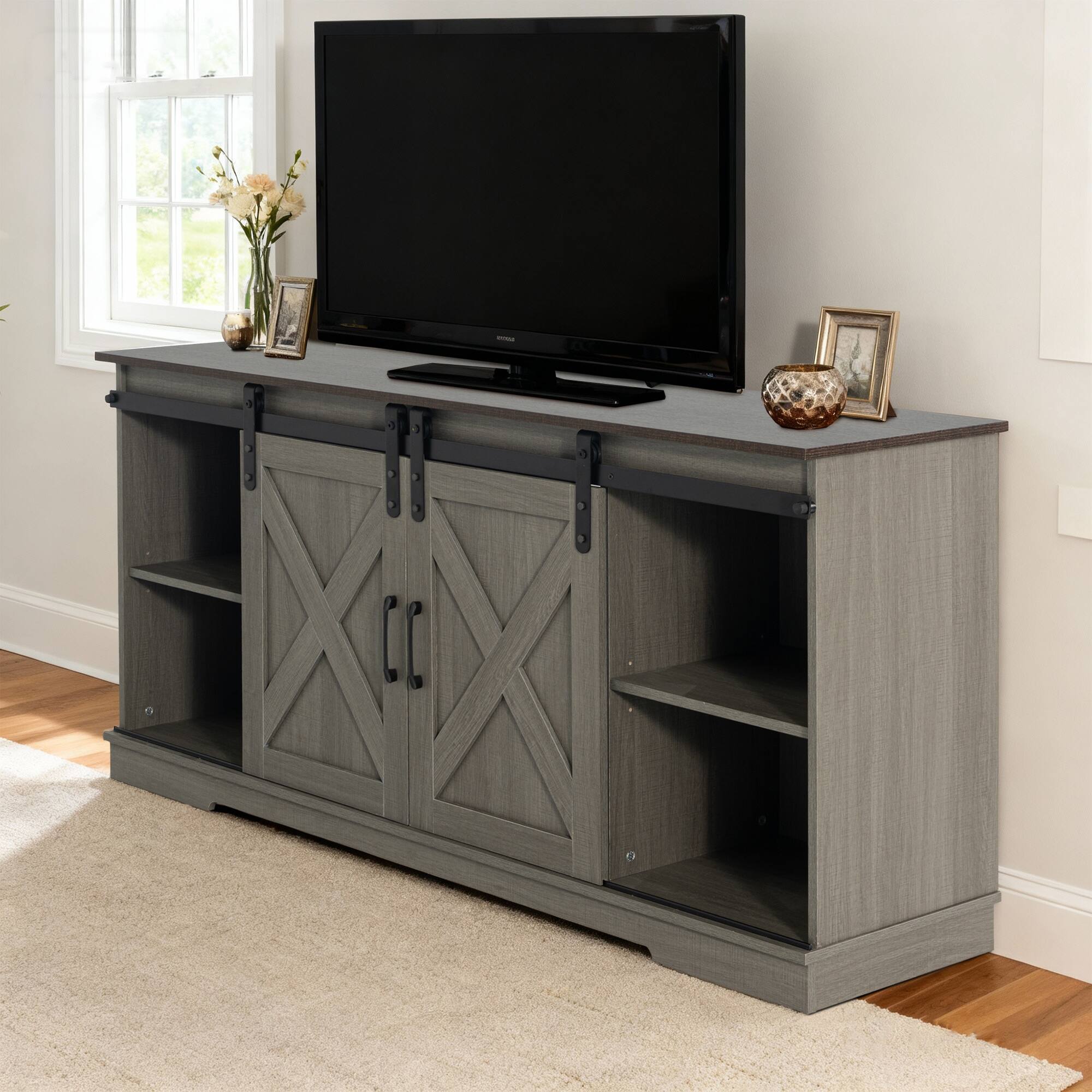 Alt View 1. Vaczon - 56" Farmhouse Tv Stand with Storage and Sliding Barn Doors, Media TV Stand Table for Living Room, Bedroom - Gray.