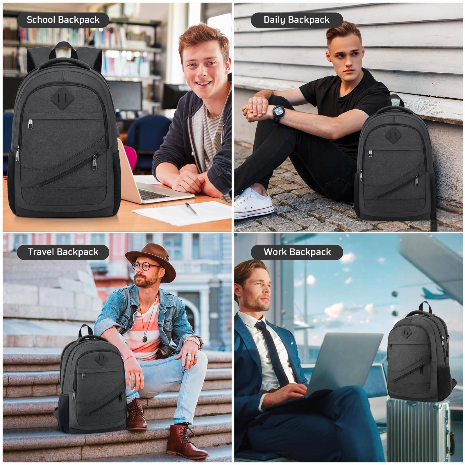 Alt View 5. Live At Space - School Laptop Backpack For Women Men  15 6 Inch College High Backpacks With Usb Charging Port Waterproof Travel Pack - Grey-15.6 inch.