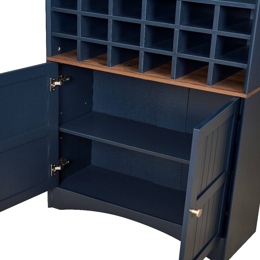 Alt View 2. Loheer - Loheer Arched Wood Wine Cabinet Freestanding Blue Liquor Bar Cabinet with Removable Rack - Blue.