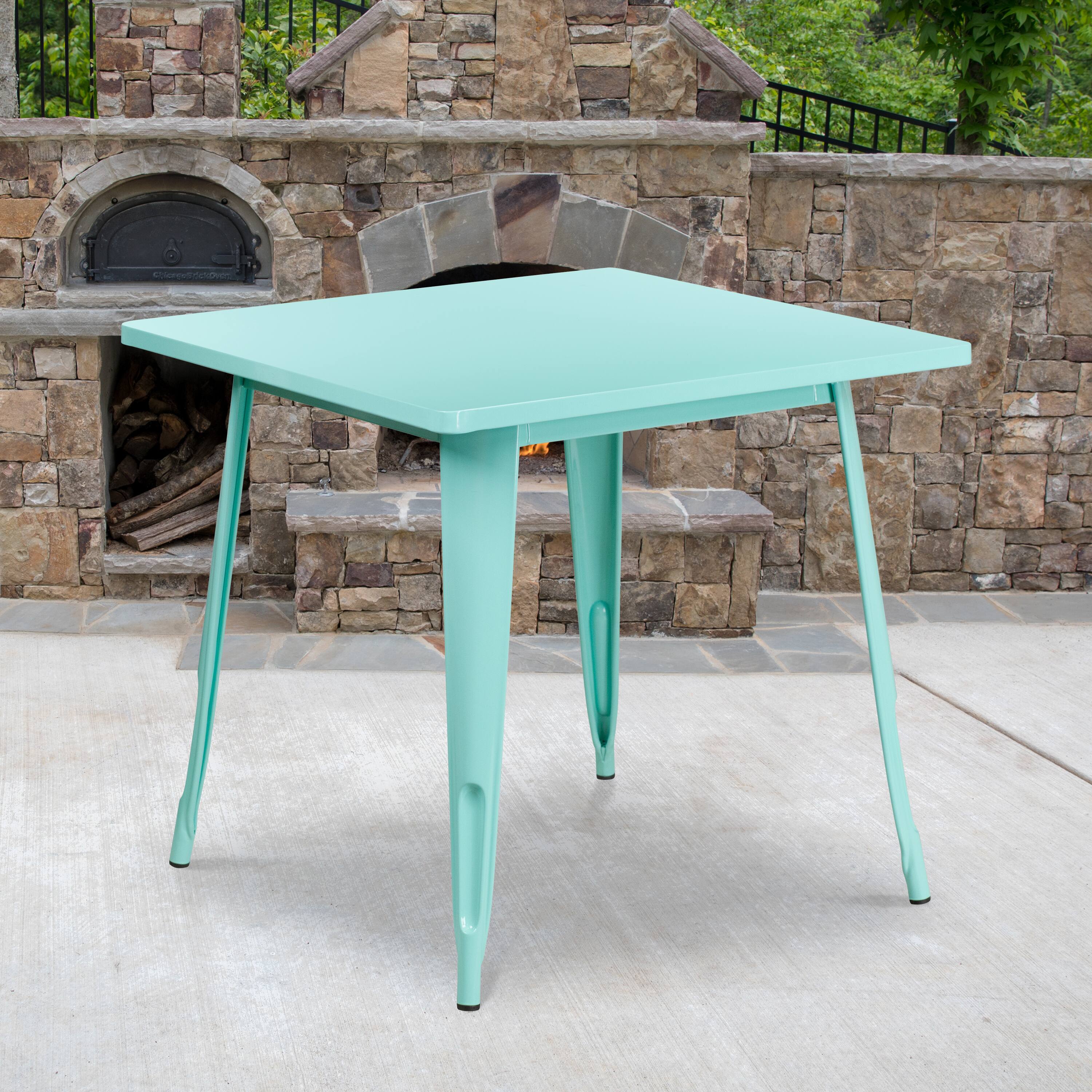 Angle. Flash Furniture - Felix Commercial Grade 31.5" Square Mint Green Metal Indoor-Outdoor Table - Green.