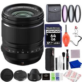 Fujifilm - XF 18mm f/1.4 R LM WR Lens with 62mm 3PC Filter Kit, 64GB SD Card and Advanced Accessories