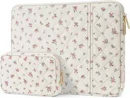 mosiso - Floral Puffy Laptop Sleeve 13.3 Inch, Vertical Laptop Carrying Bag with Small Case for MacBook Air 13.6/Pro 13 14/Neo 13 - Pink