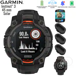 Bundle - Garmin - Instinct 3 GPS Smartwatch SOLAR 45 mm + 2-Year Extended Warranty Protection - Black - (2025)