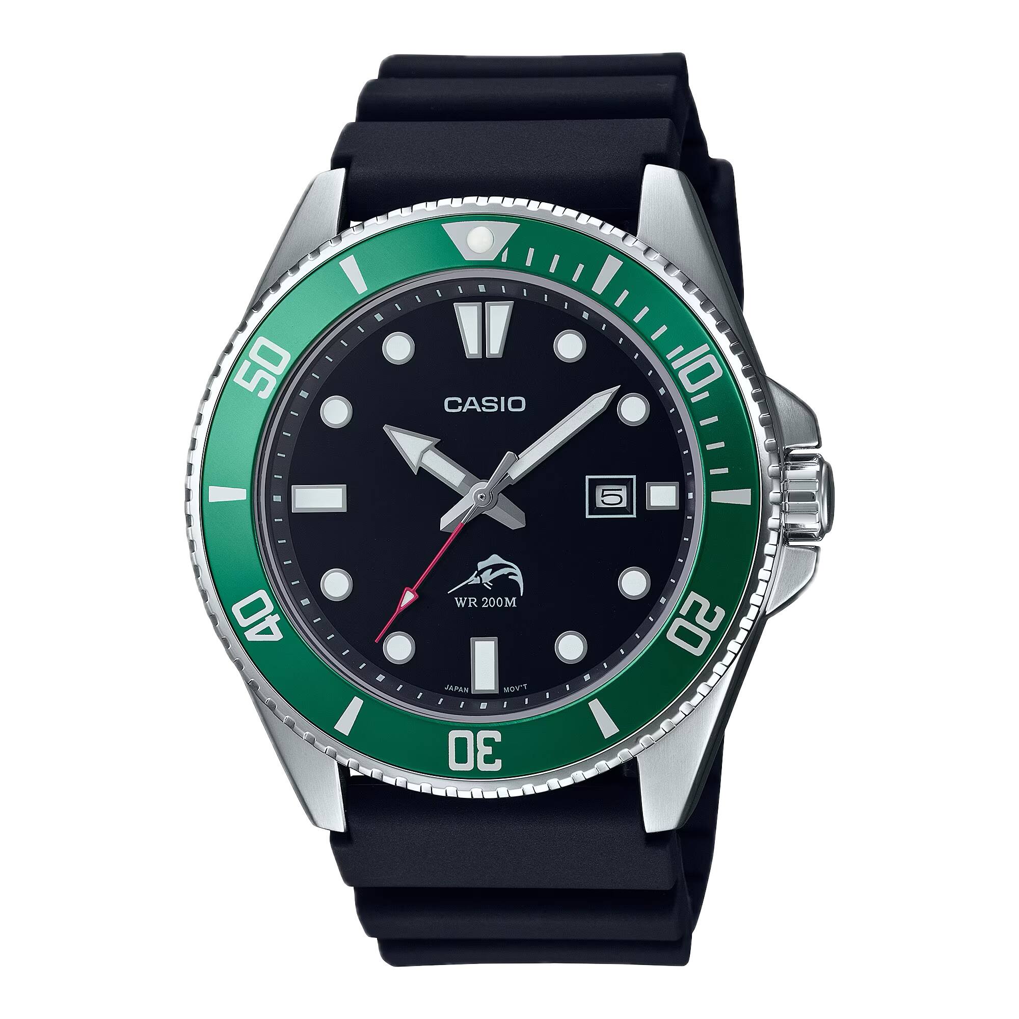 Casio - Men’s and Green Bezel Dive Watch - MDV-106B-1A3VCF - Black